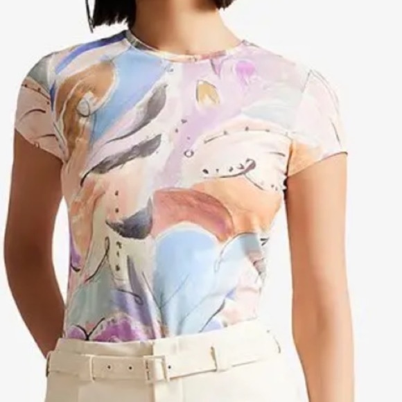 Ted Baker London Rosiean Abstract Print Stretch Cotton Fitted Tee Shirt 4 XL - Picture 1 of 7